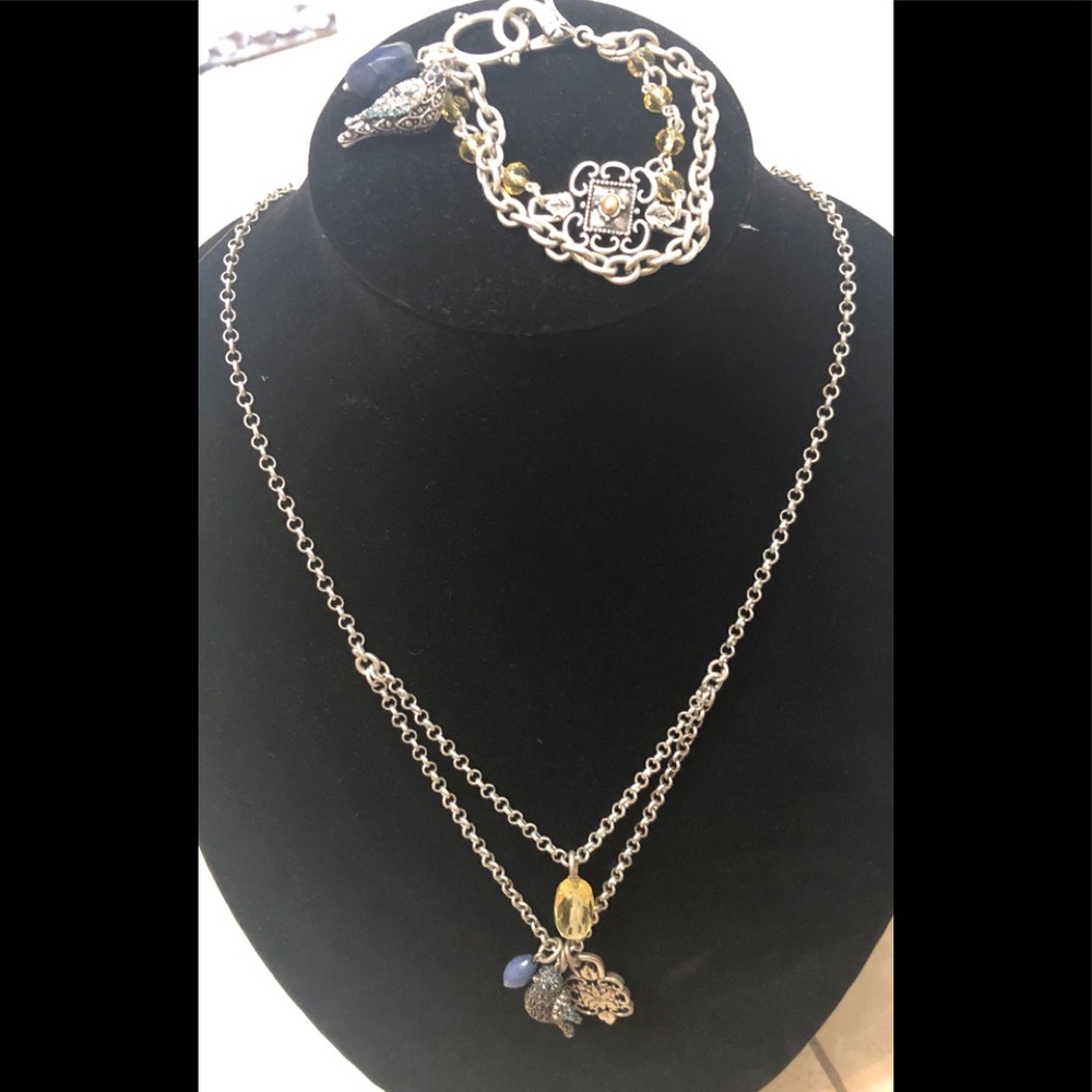 Lucky Brand Long Silver Bird Necklace and Bracelet